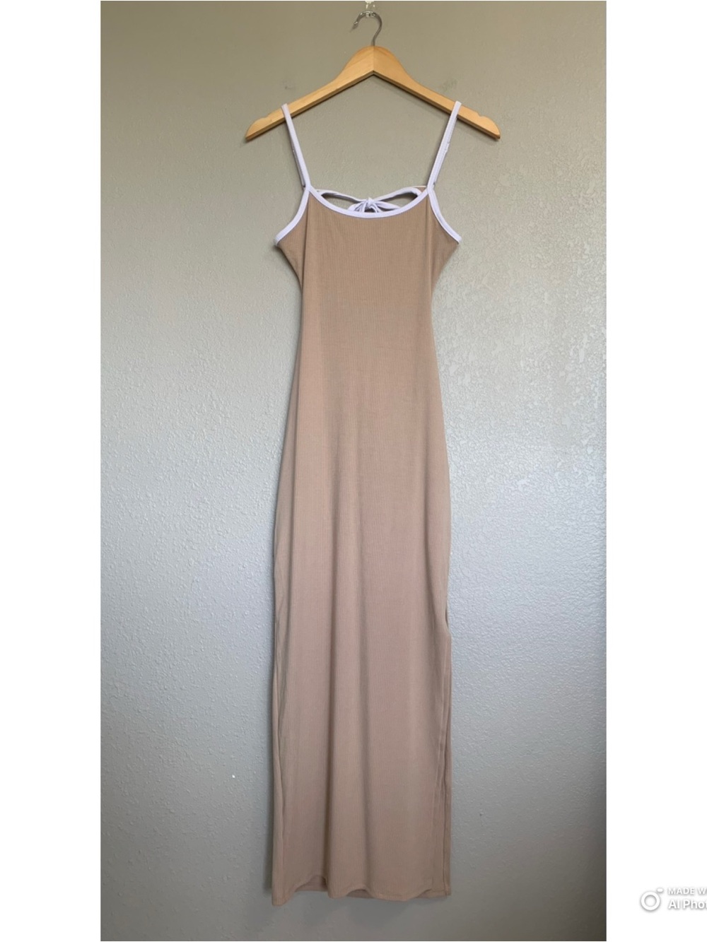 Lulus Medium Something About Her Beige Color Block Ribbed Backless Midi Dress - Picture 3 of 14